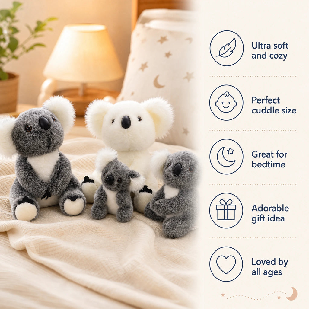 Koala Plush Toy Family in Grey and White - Bénéfices produit