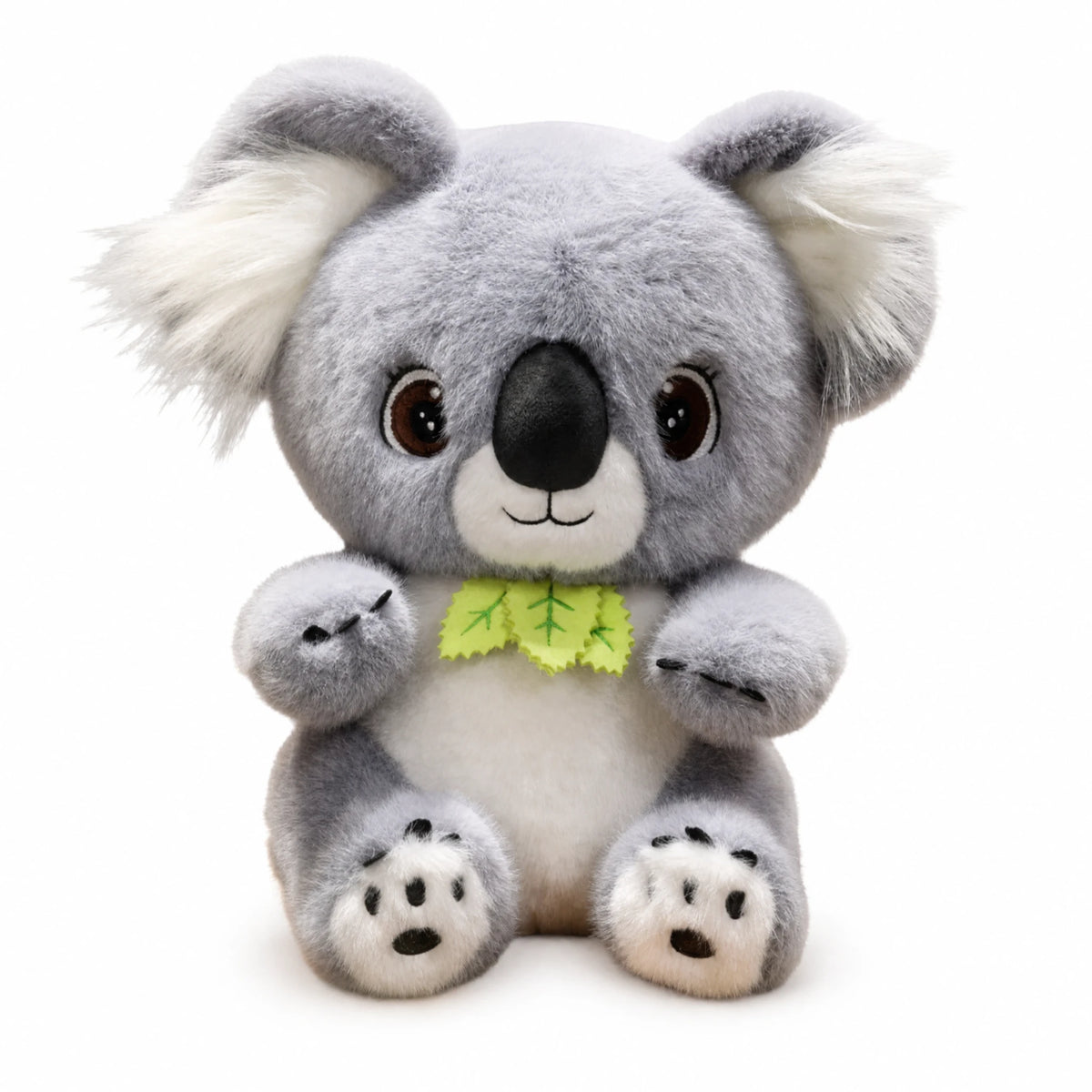 Koala Plush with Gray Fur and Eucalyptus Leaf Collar - Fond blanc