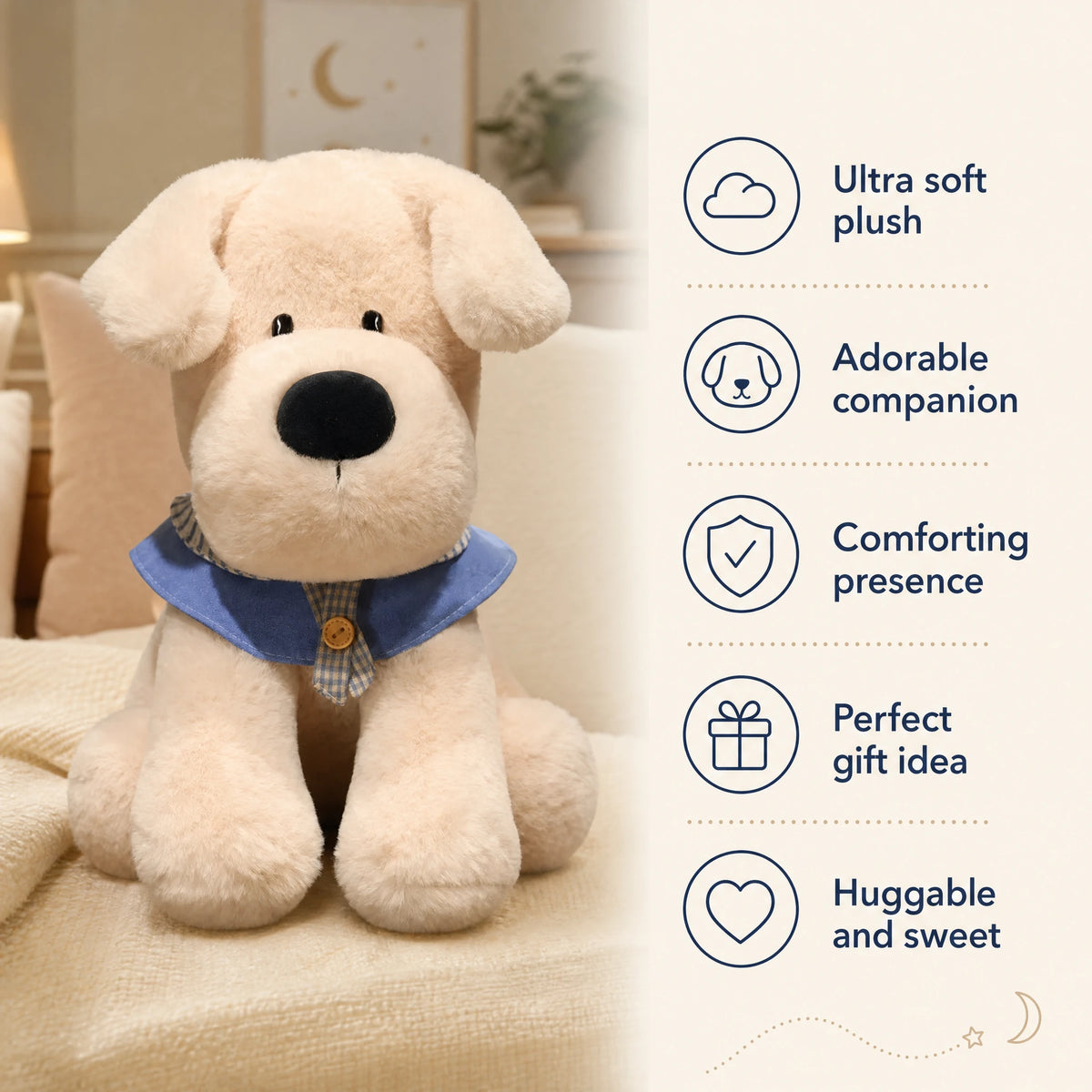 Labrador Plush Toy with Soft Fur and Blue Collar - Bénéfices produit