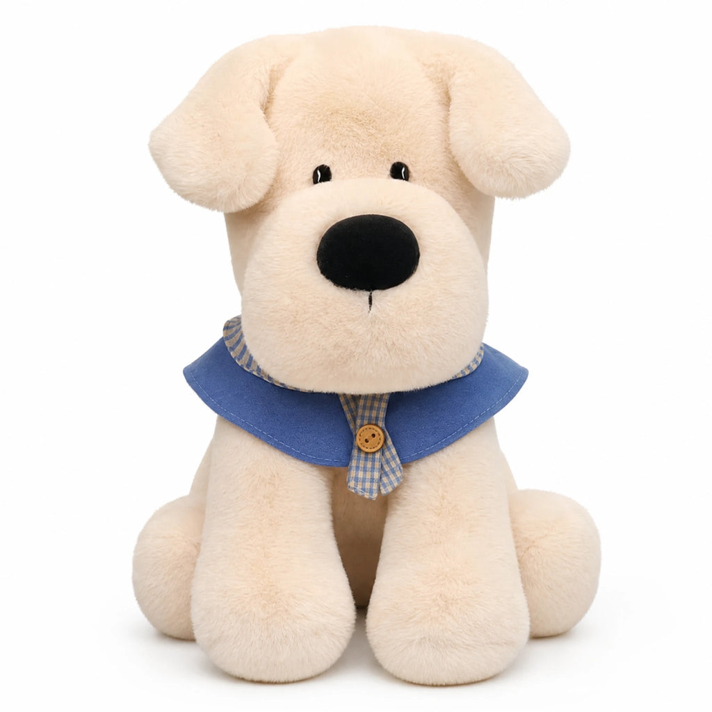 Labrador Plush Toy with Soft Fur and Blue Collar - Fond blanc