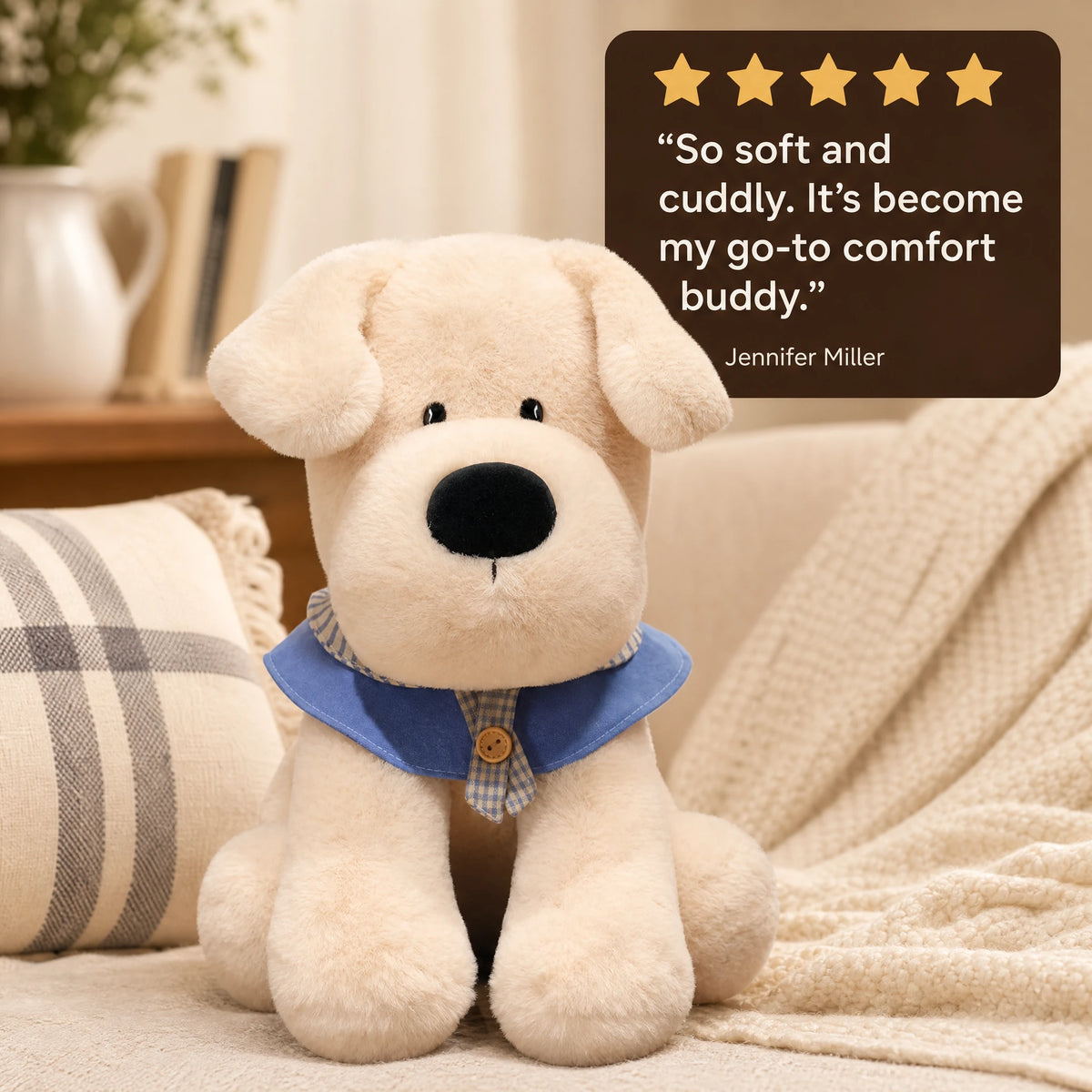Labrador Plush Toy with Soft Fur and Blue Collar - Image témoignage