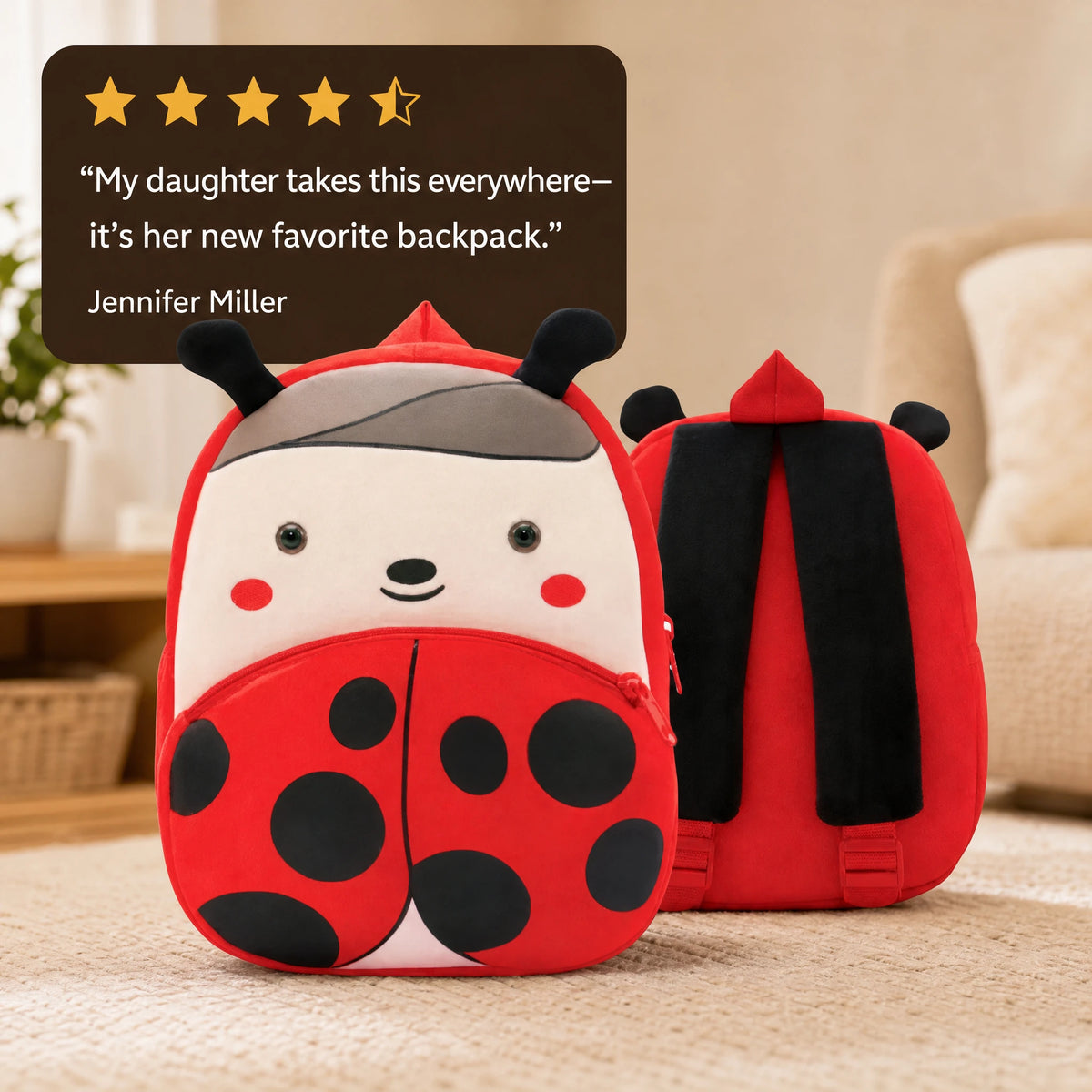 Ladybug Backpack – Plush Design with Front Pocket - Image témoignage