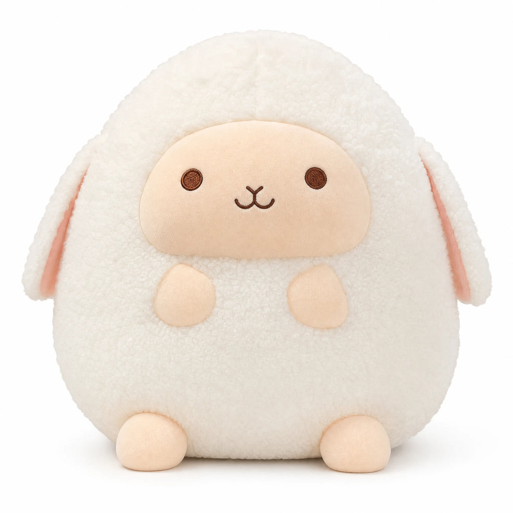 Lamb Plush with Soft Fleece Body and Rounded Shape - Fond blanc