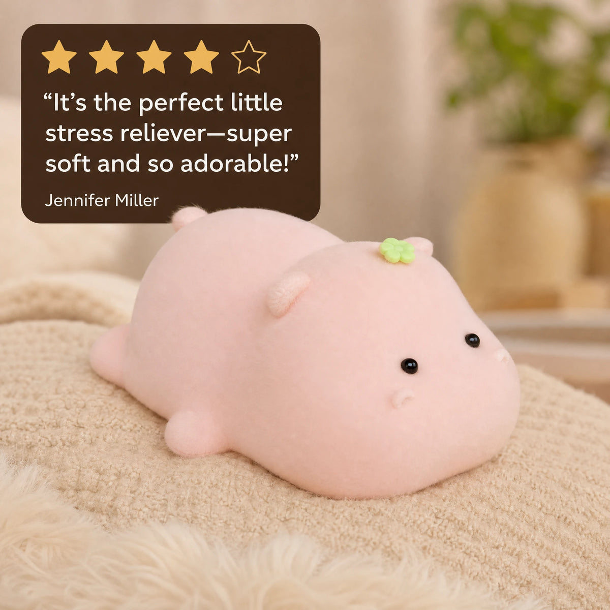 LED Night Light - Kawaii Pink Hippo with USB Charging - Image témoignage