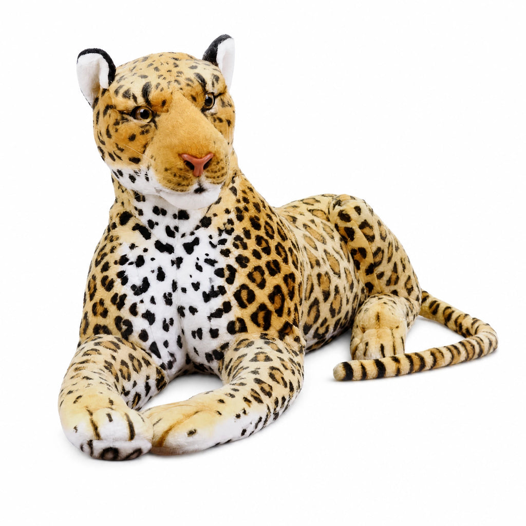 Leopard Plush in Lifelike Spotted Design - Fond blanc