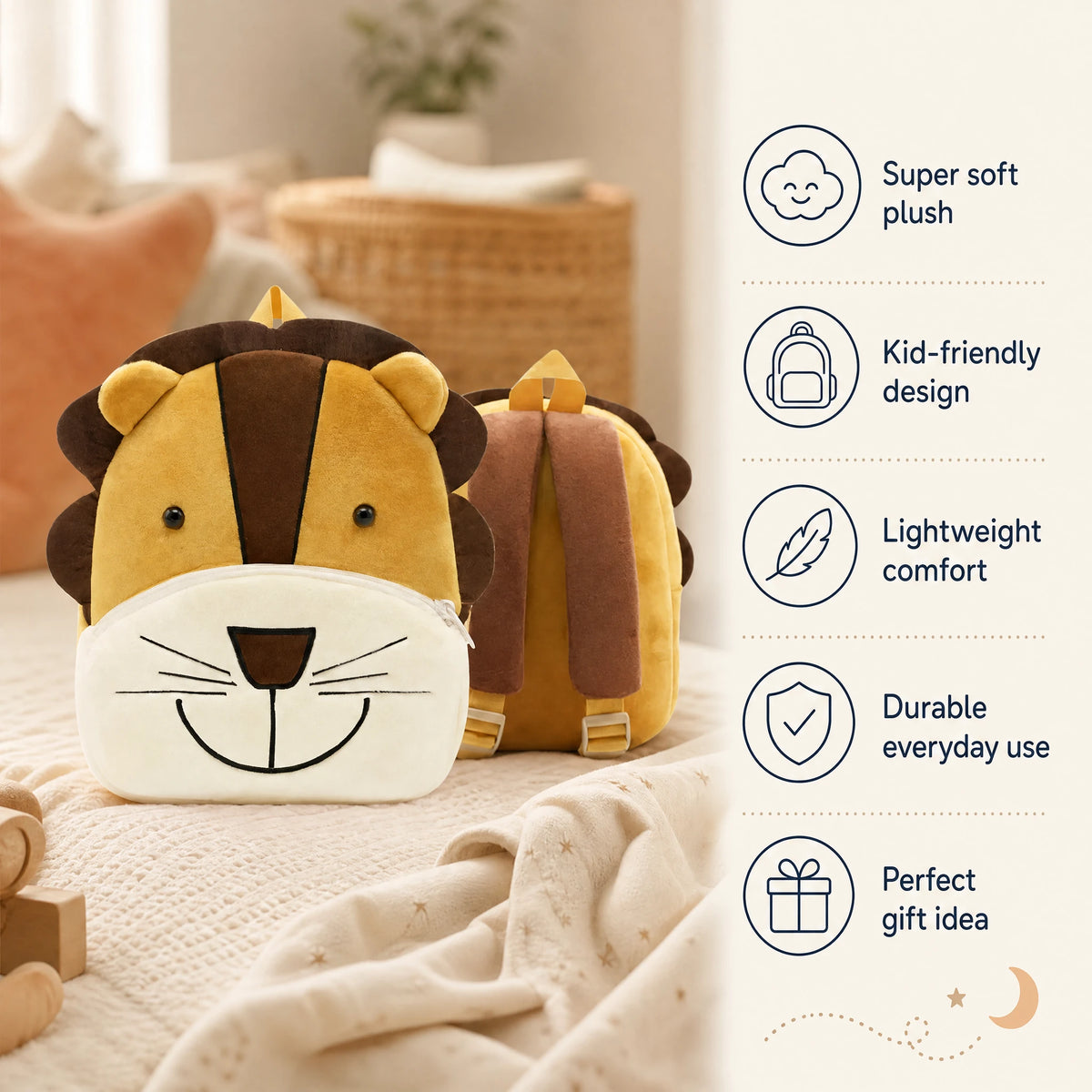 Lion Backpack for Kids with Plush Face Design - Bénéfices produit