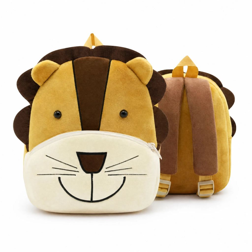 Lion Backpack for Kids with Plush Face Design - Fond blanc