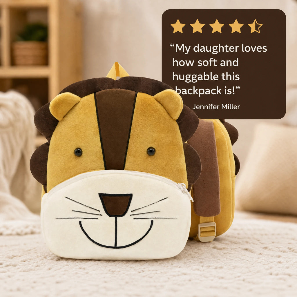 Lion Backpack for Kids with Plush Face Design - Image témoignage