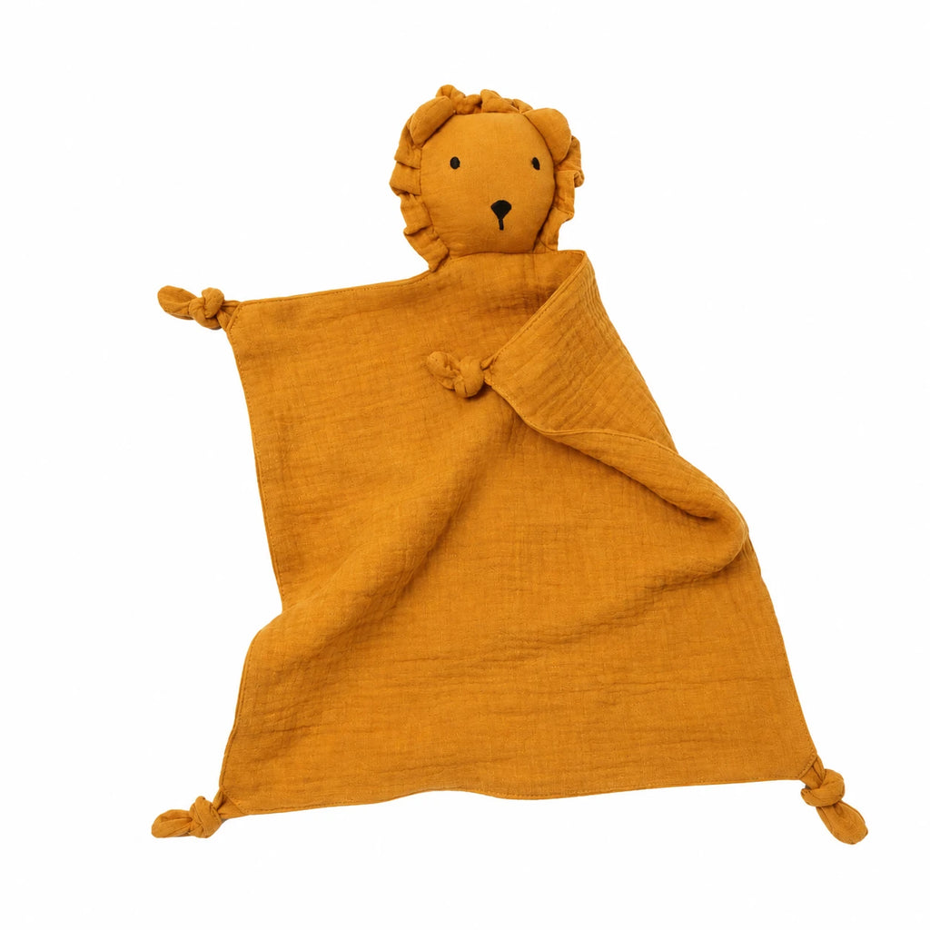 Lion Comfort Blanket in Soft Cotton Muslin for Baby - Orange