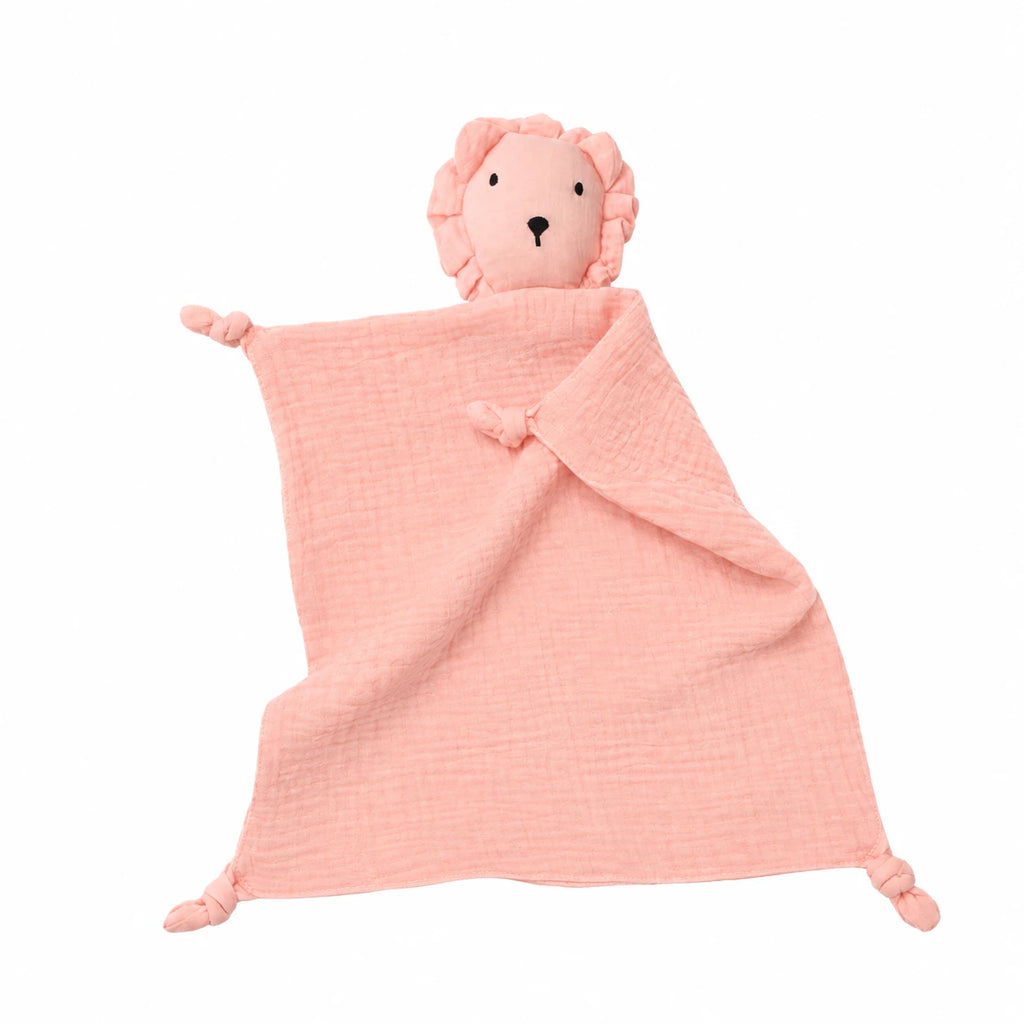 Lion Comfort Blanket in Soft Cotton Muslin for Baby - Pink