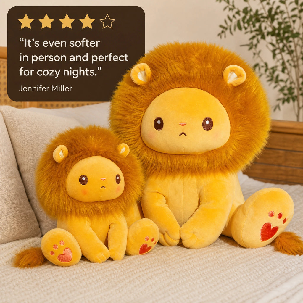 Lion Plush Toy with Fluffy Mane and Embroidered Paws - Image témoignage