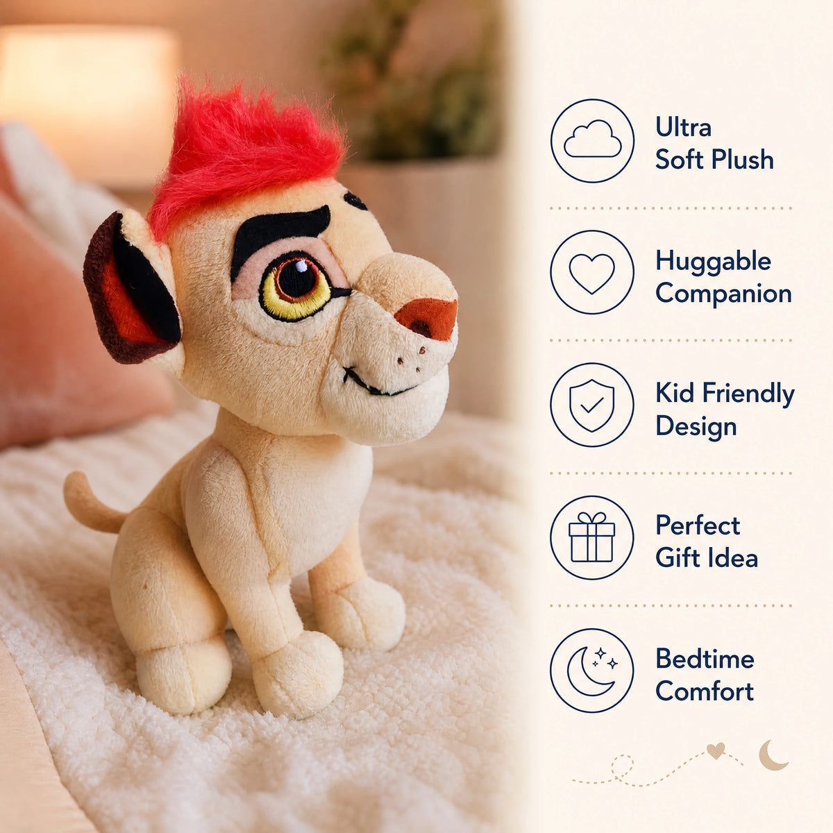 Lion Plush with Red Mane and Embroidered Details - Bénéfices produit