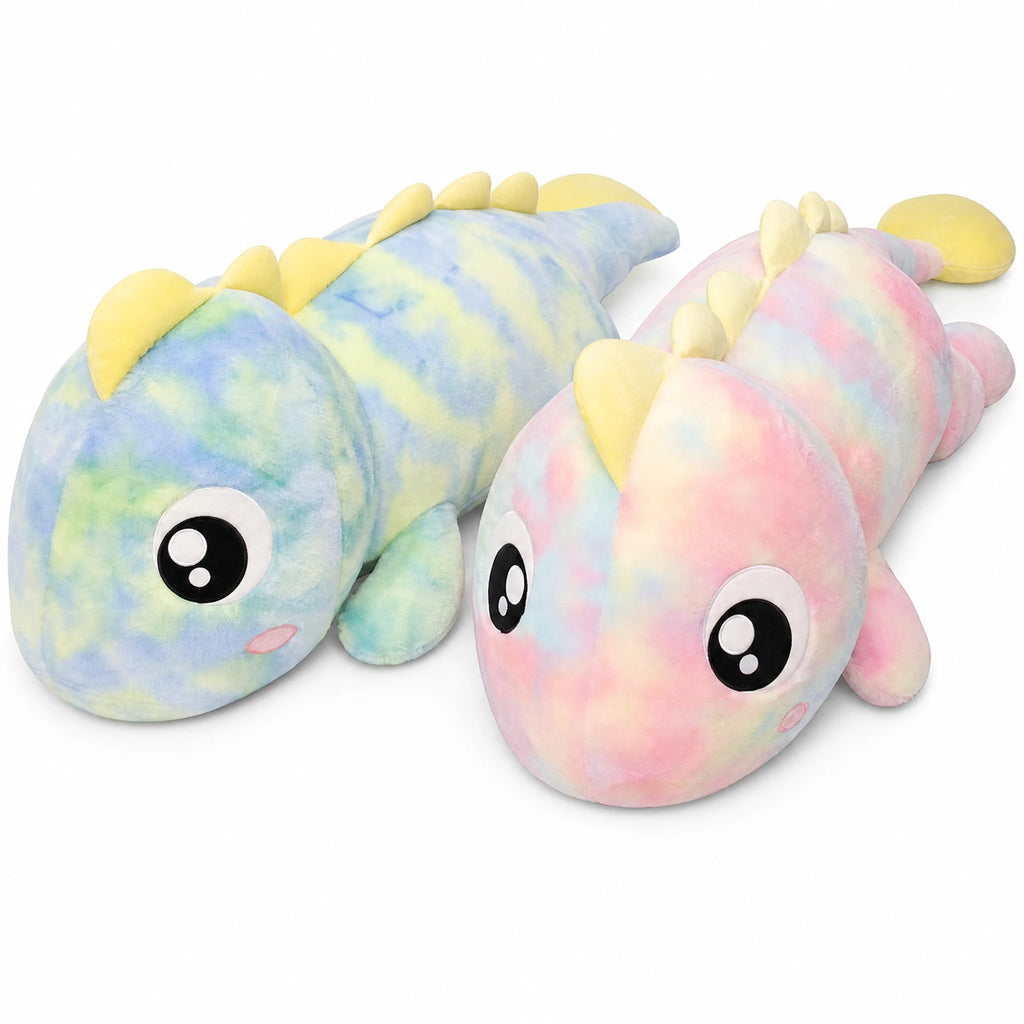 Lizard Plush Toy with Rainbow Tie-Dye Pattern - Fond blanc