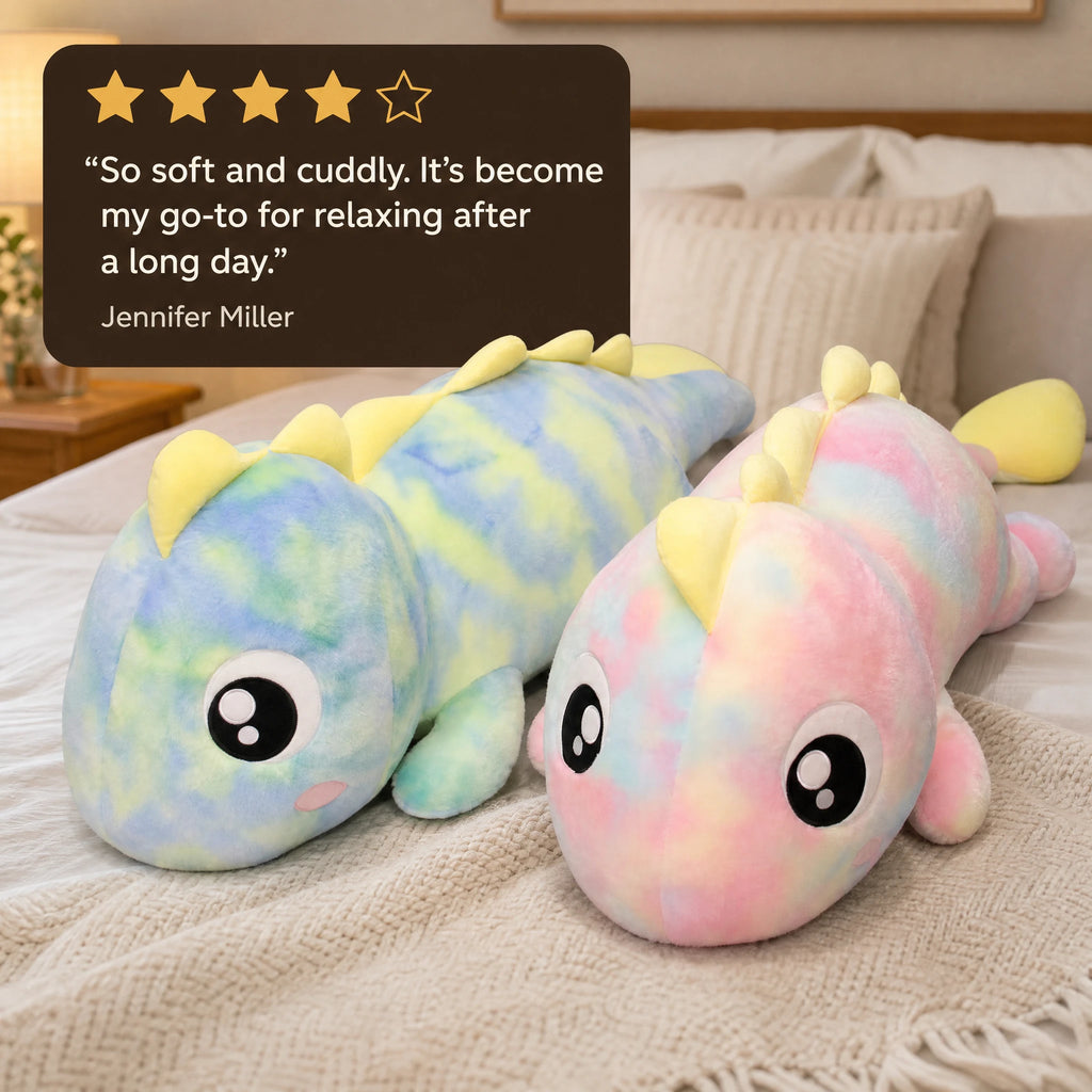 Lizard Plush Toy with Rainbow Tie-Dye Pattern - Image témoignage