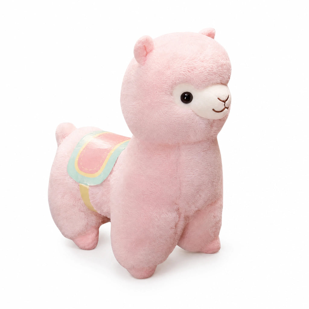 Llama Plush Toy with Rainbow Saddle Detail - Fond blanc