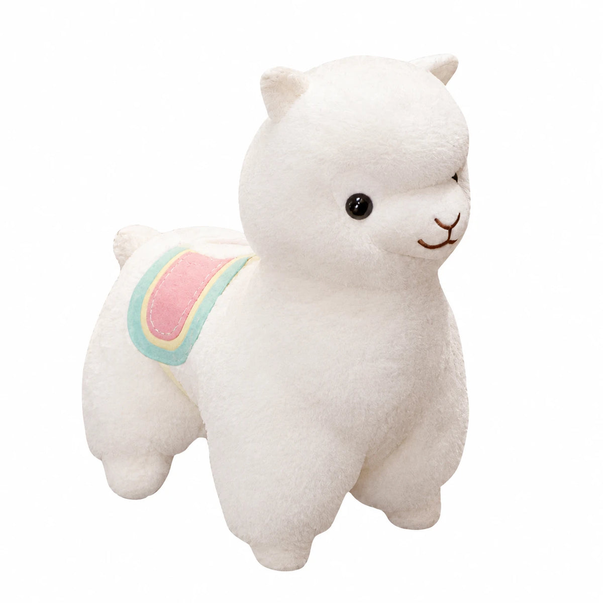 Llama Plush with Rainbow Saddle and Gentle Smile - 14in / 35cm · 19.5in / 50cm