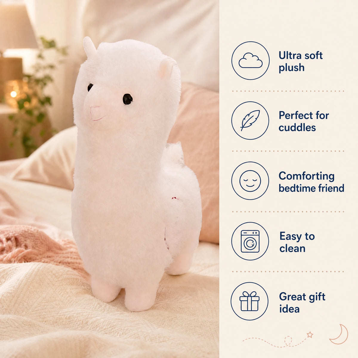Llama Plush with Soft White and Pink Fur - Bénéfices produit