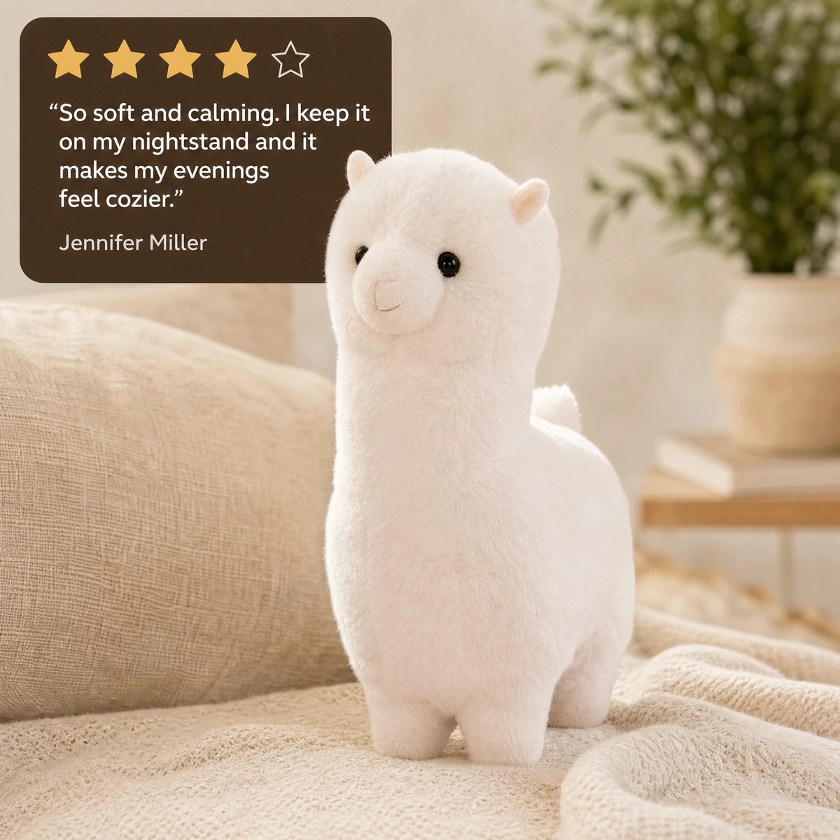Llama Plush with Soft White and Pink Fur - Image témoignage