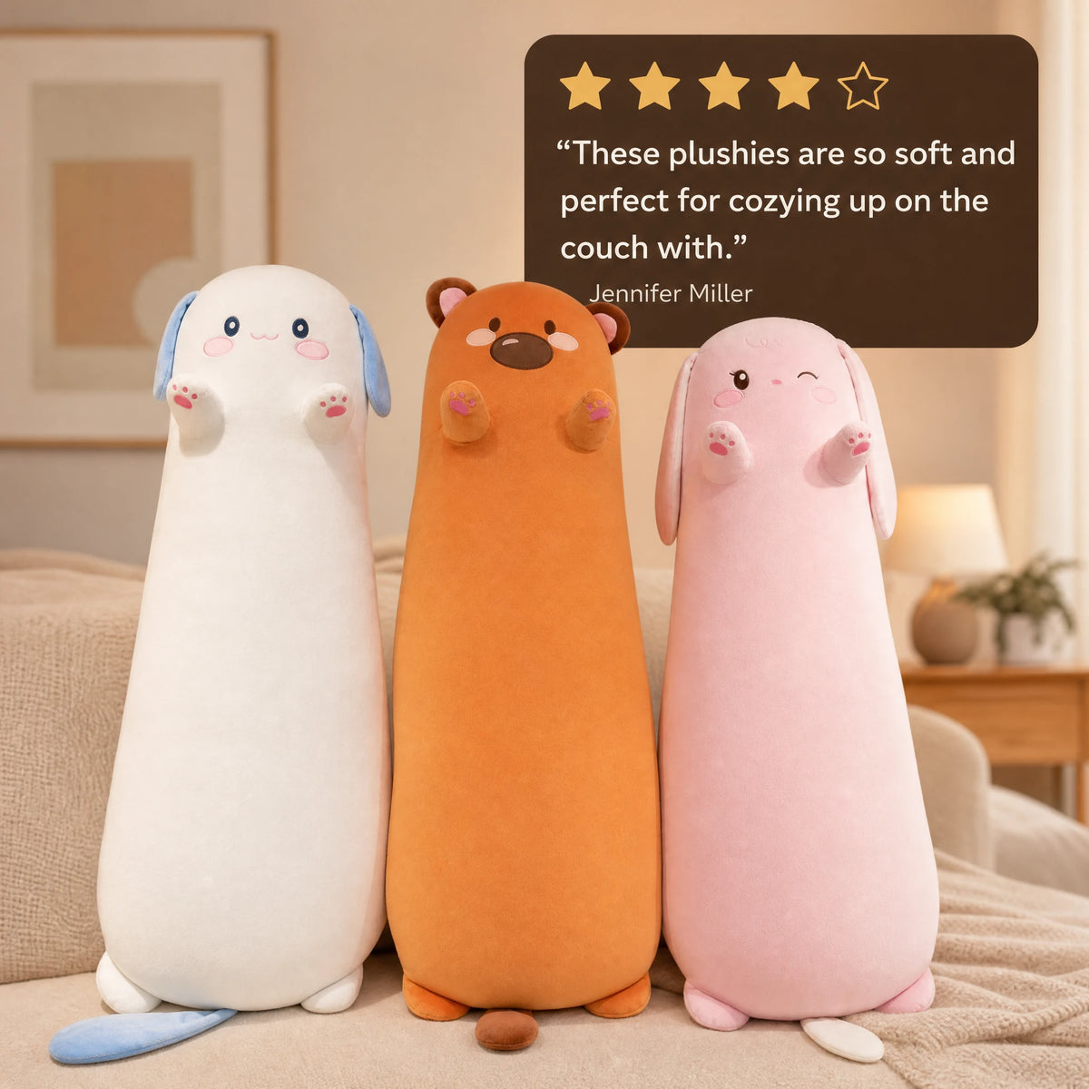 Long Body Pillow Plush with Adorable Animal Characters - Image témoignage