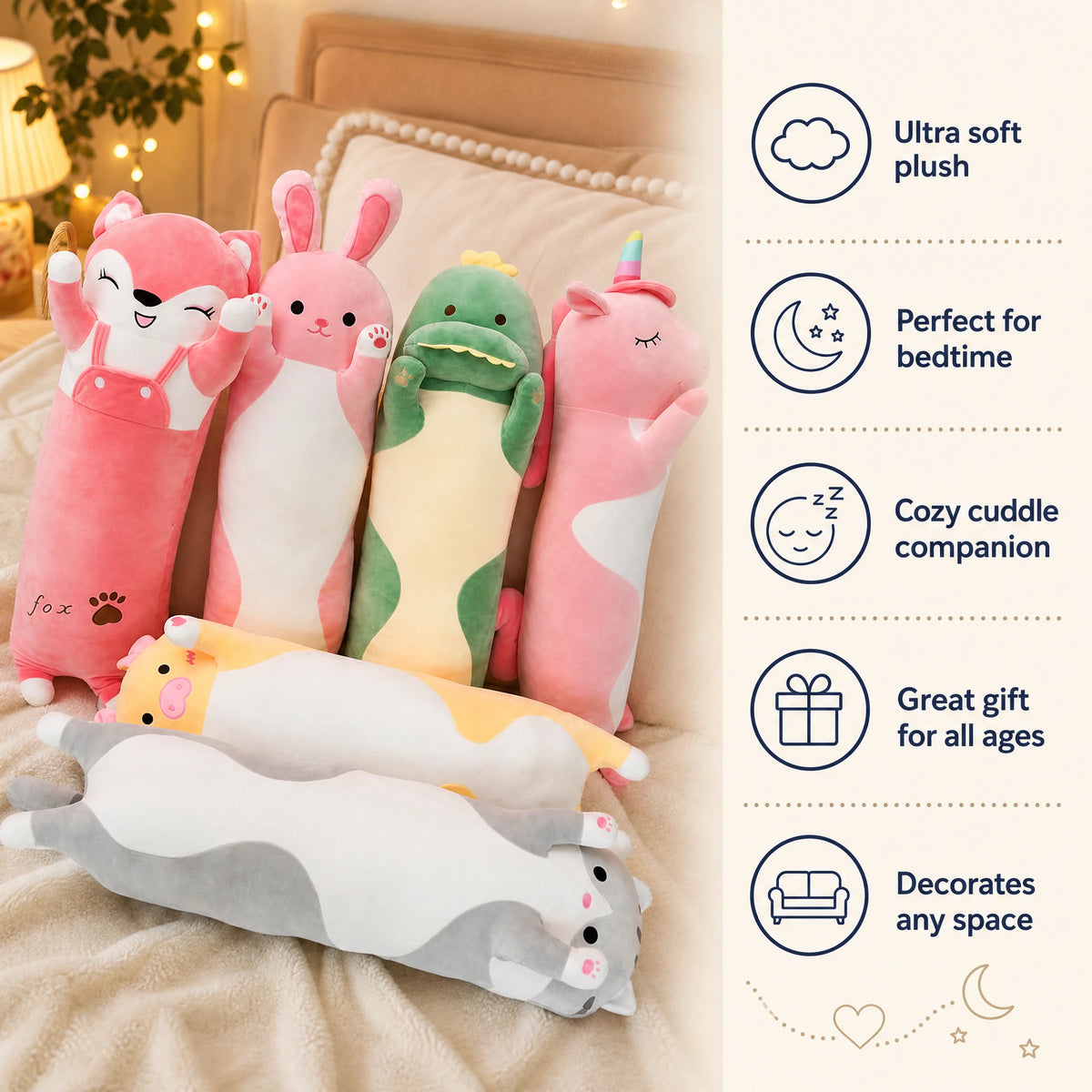 Long Body Pillow Plush with Animal Designs - Bénéfices produit