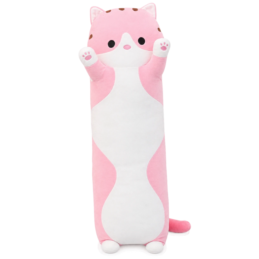 Long Body Pillow Plush with Animal Designs - Pink Cat / 27in / 70cm … (3 tailles)