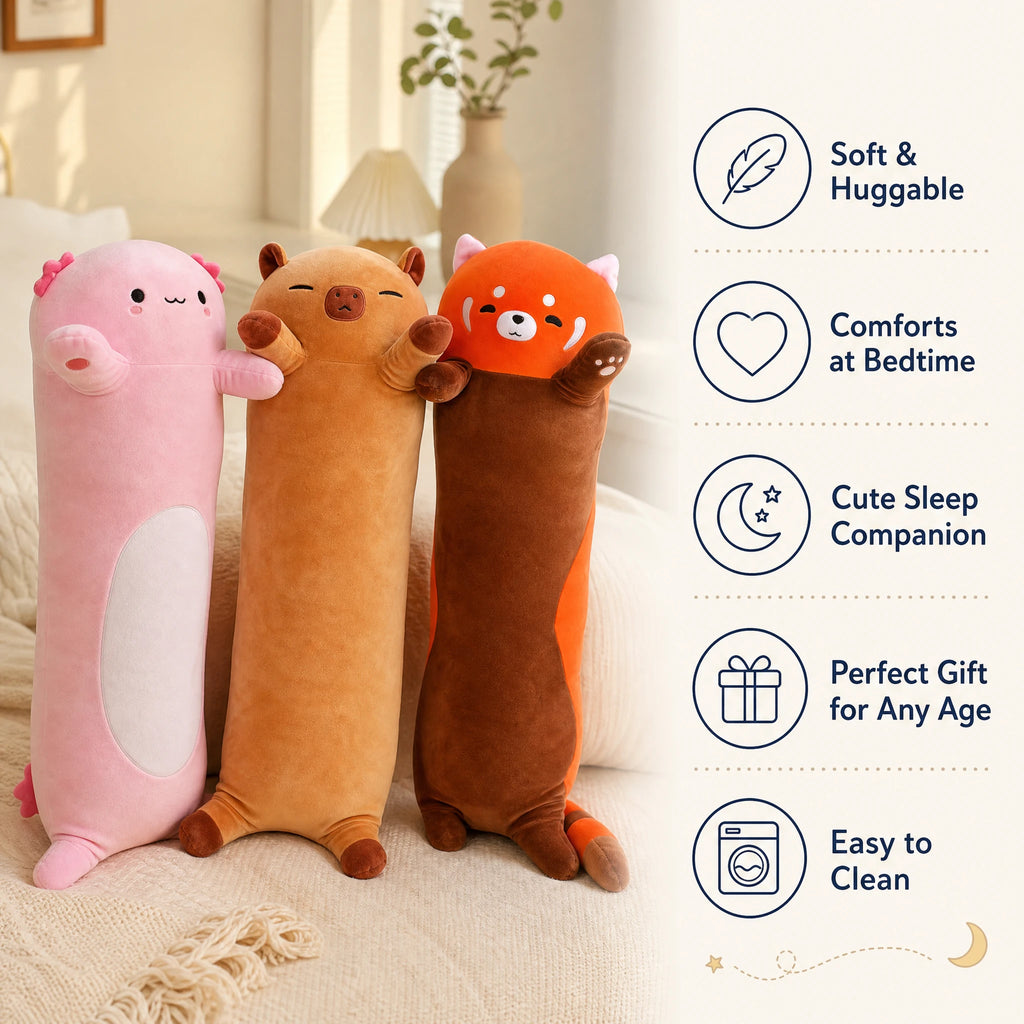 Long Body Plush in Red Panda, Axolotl, and Capybara - Bénéfices produit