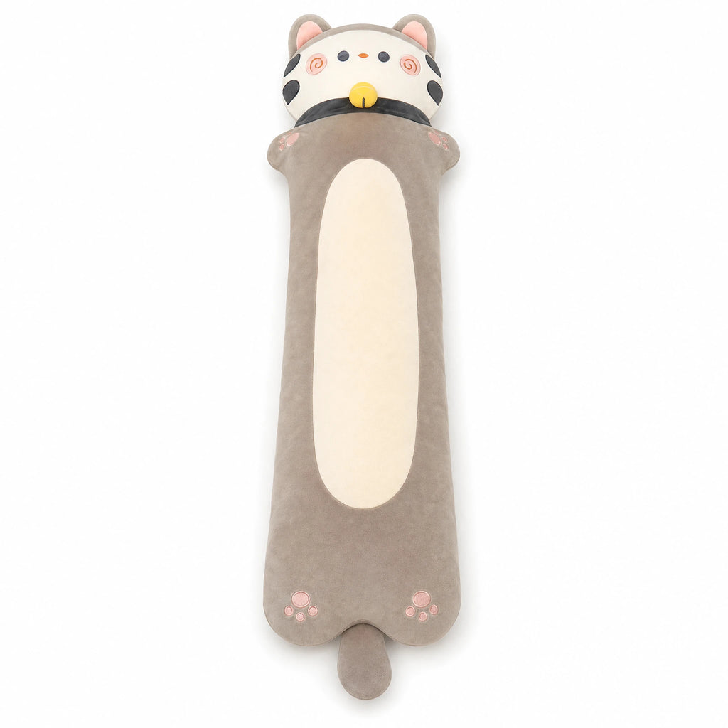 Long Cat Body Pillow with Removable Collar and Paw Details - Fond blanc