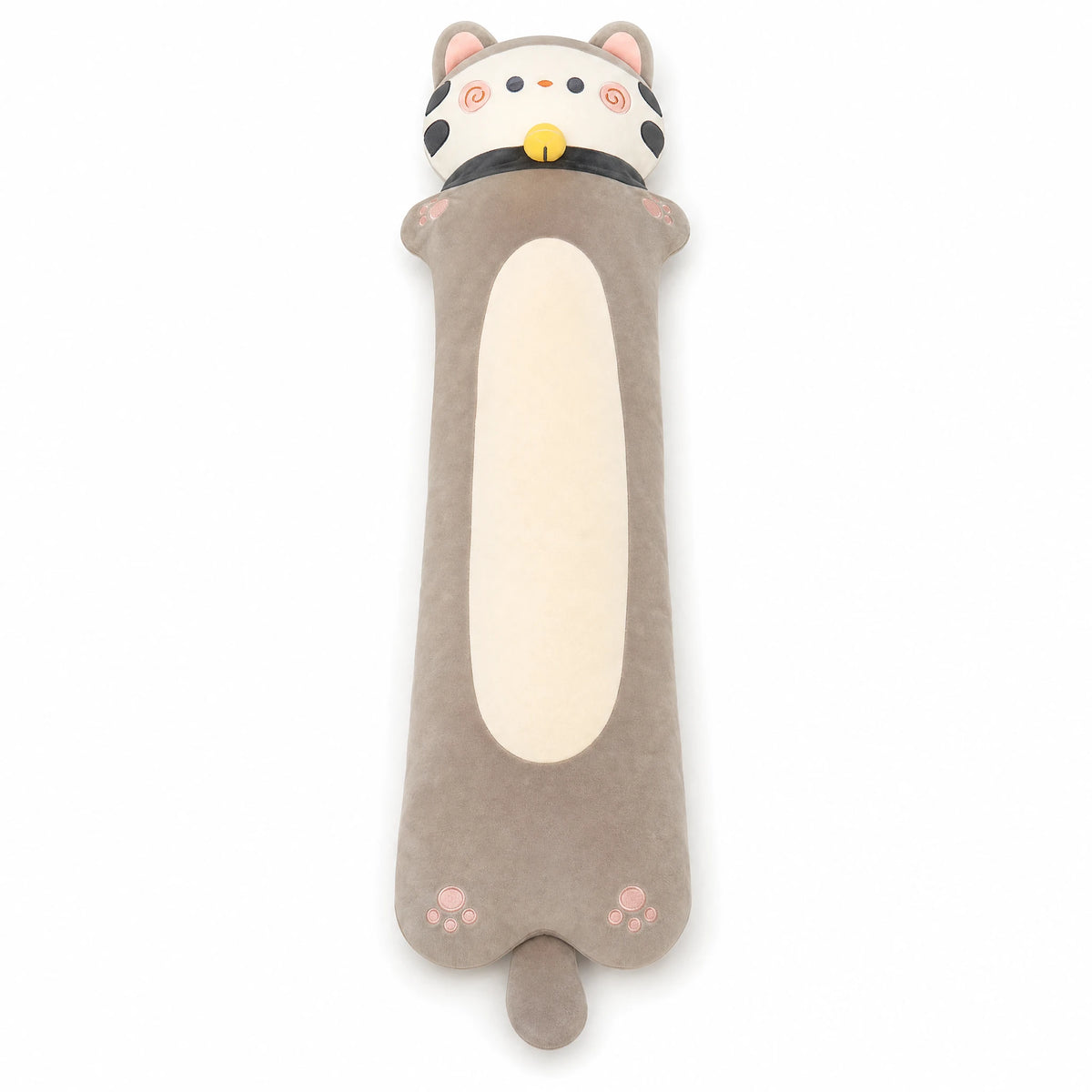 Long Cat Body Pillow with Removable Collar and Paw Details - Fond blanc