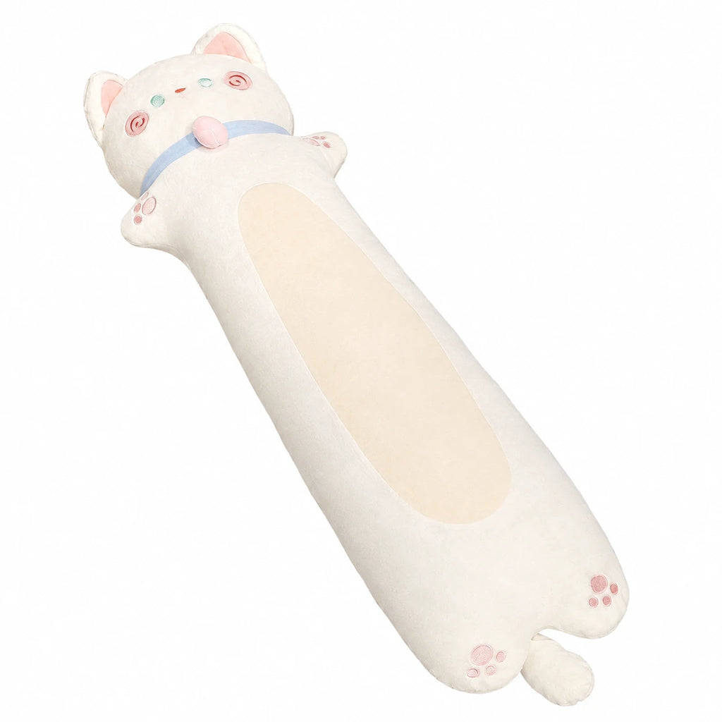 Long Cat Body Pillow with Removable Collar and Paw Details - White / 27.5in / 70cm … (4 tailles)