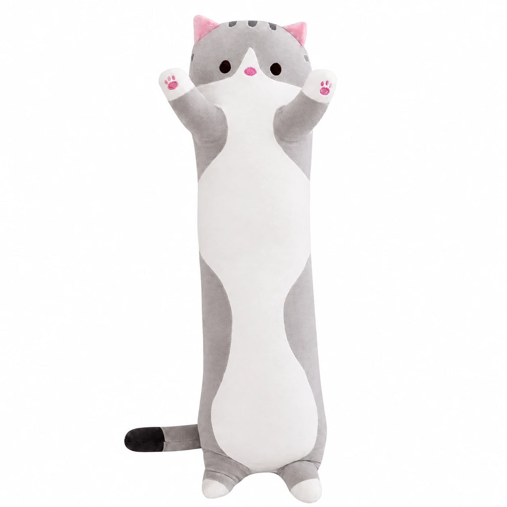 Long Cat Pillow with Adorable Raised Paws Design - Gray / 51in / 130cm … (5 tailles)