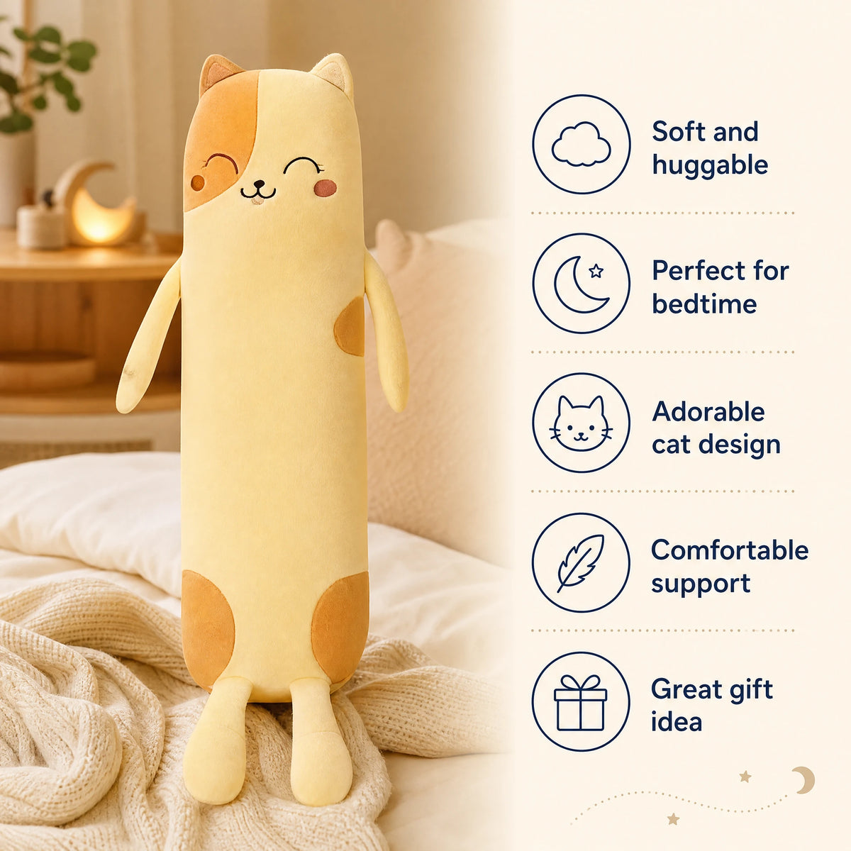 Long Cat Pillow with Smiling Face and Soft Cotton - Bénéfices produit