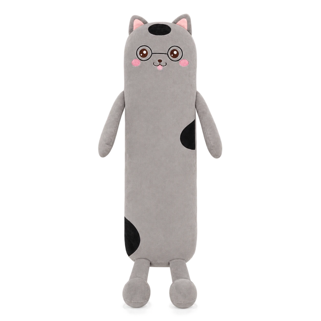 Long Cat Pillow with Smiling Face and Soft Cotton - Black