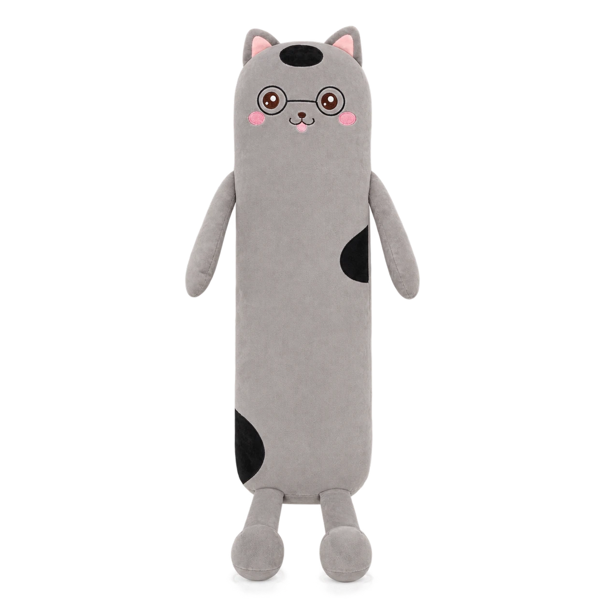 Long Cat Pillow with Smiling Face and Soft Cotton - Black