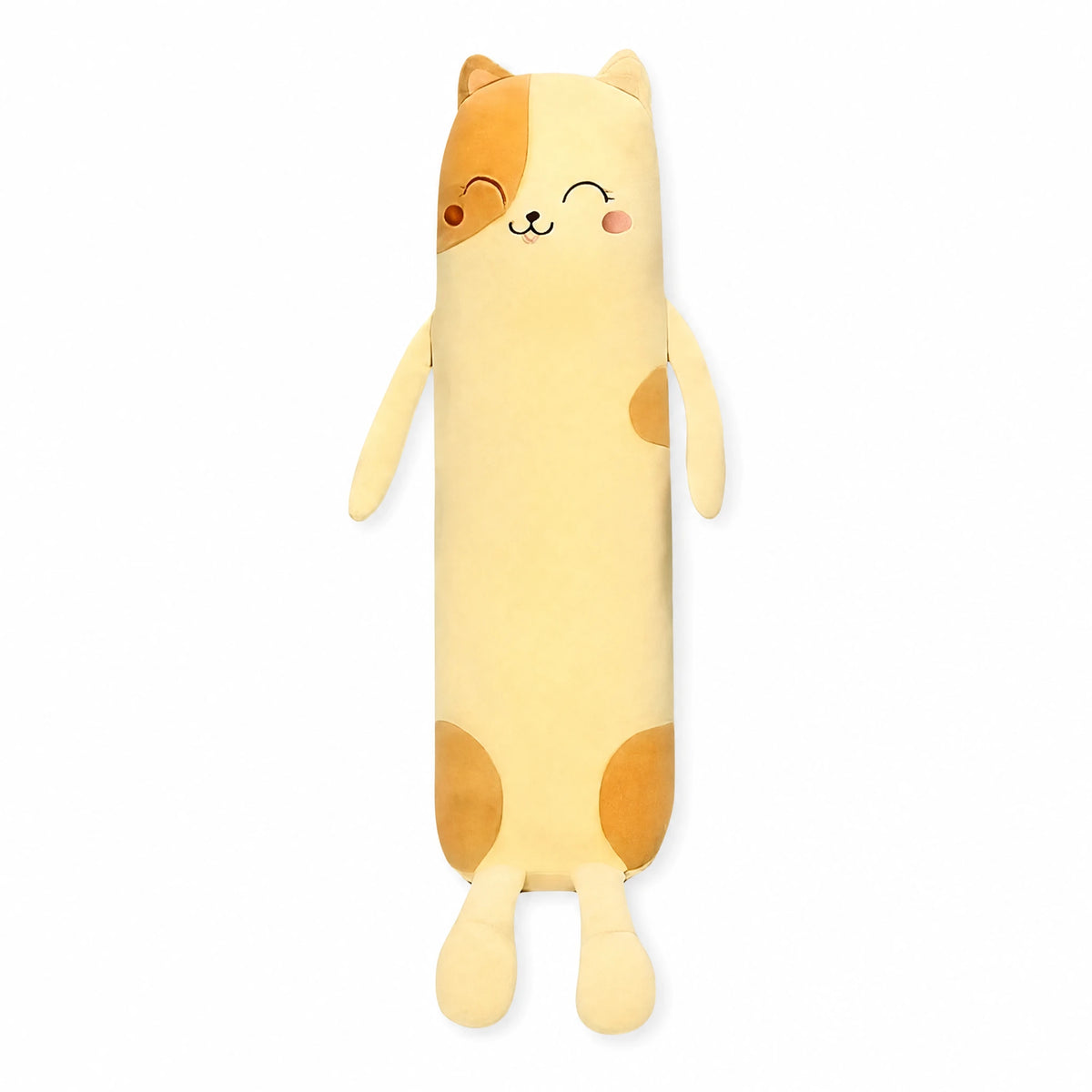 Long Cat Pillow with Smiling Face and Soft Cotton - Fond blanc
