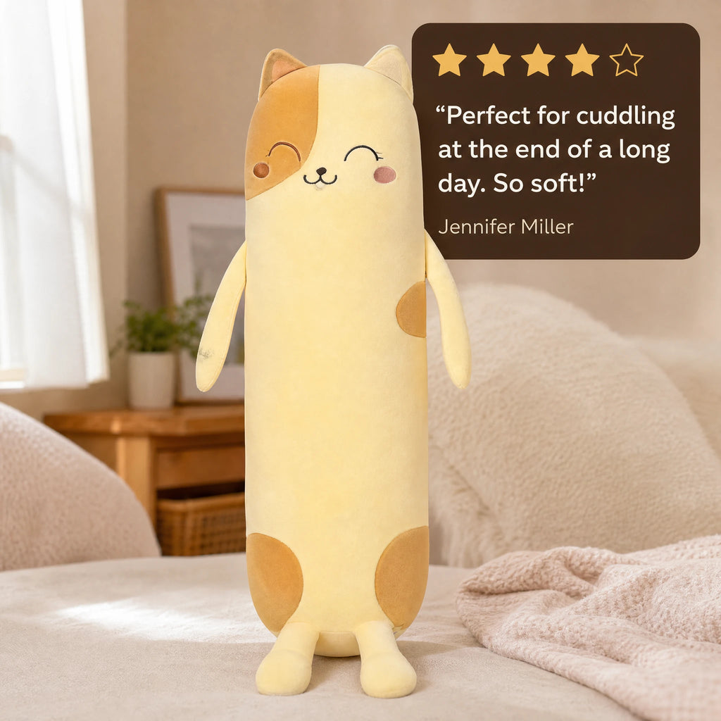 Long Cat Pillow with Smiling Face and Soft Cotton - Image témoignage