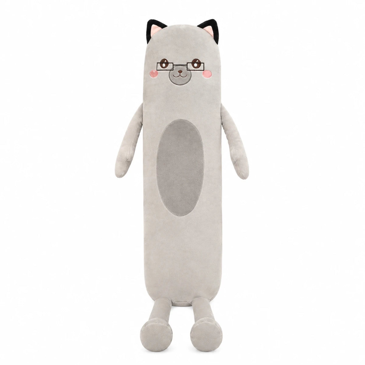 Long Cat Pillow with Smiling Face and Soft Cotton - Yellow