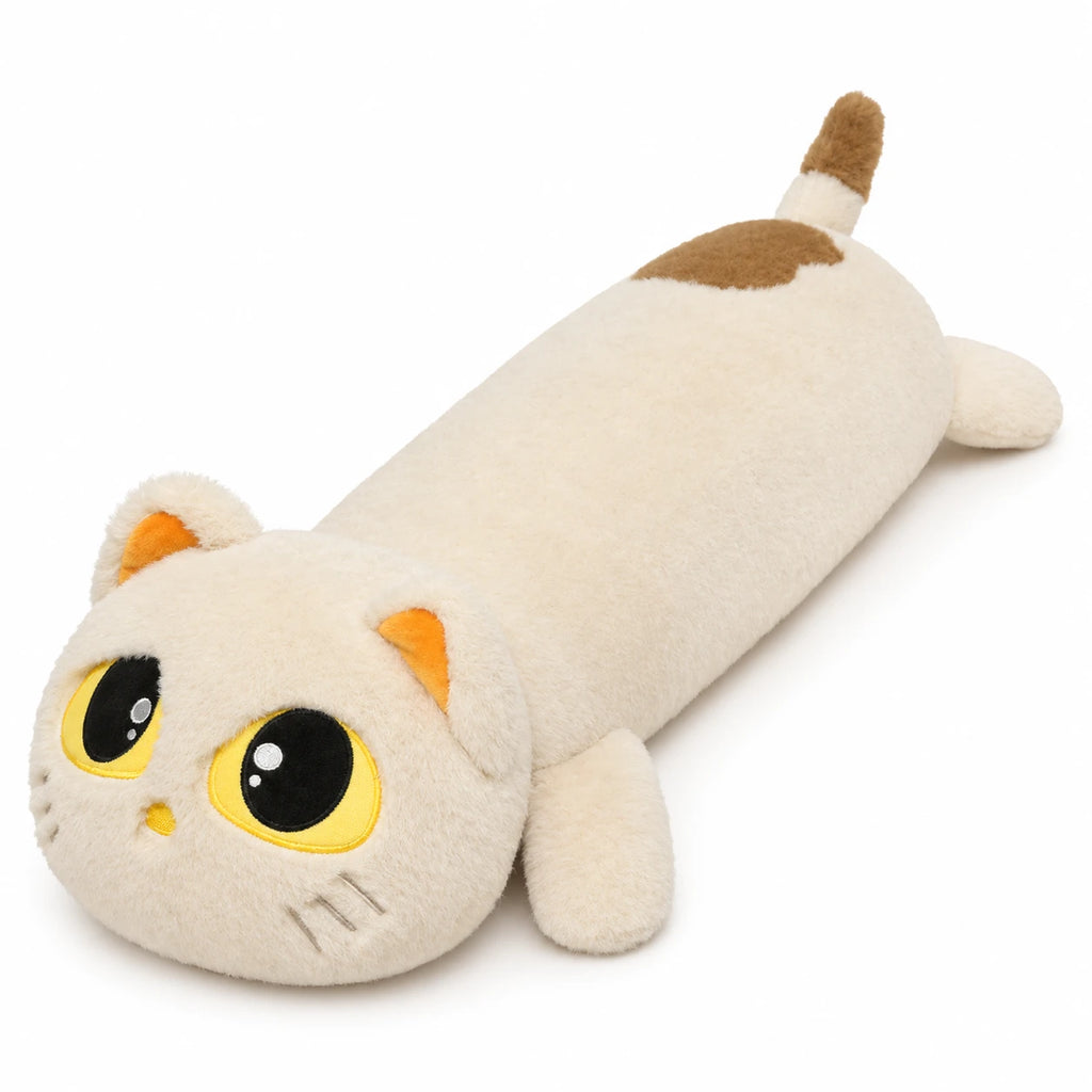 Long Cat Plush with Big Eyes and Soft Sausage Body - Biege / 90cm / 35in · Biege / 110cm / 43in