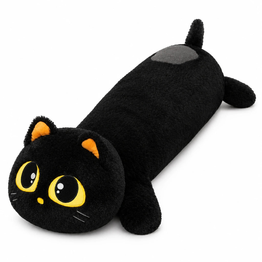 Long Cat Plush with Big Eyes and Soft Sausage Body - Black / 90cm / 35in · Black / 110cm / 43in