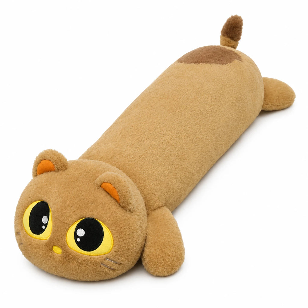 Long Cat Plush with Big Eyes and Soft Sausage Body - Brown / 90cm / 35in · Brown / 110cm / 43in