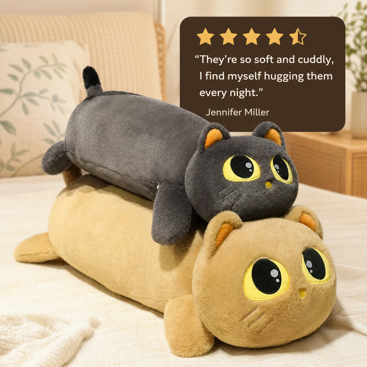 Long Cat Plush with Big Eyes and Soft Sausage Body - Image témoignage