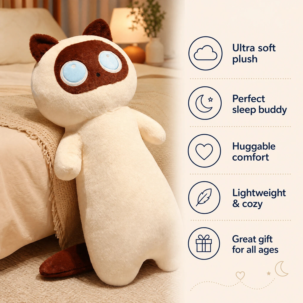 Long Cat Plush with Oversized Fluffy Body and Big Eyes - Bénéfices produit