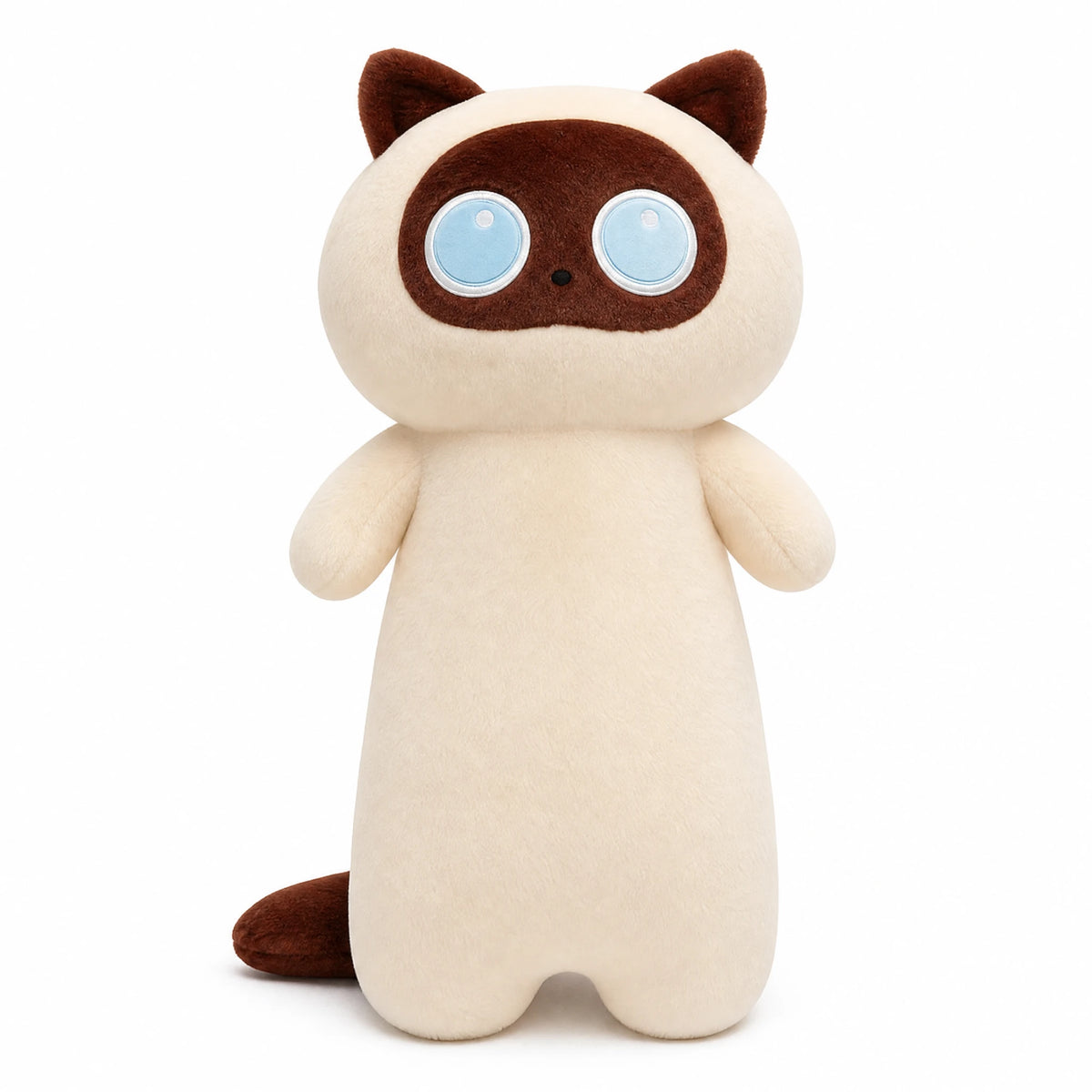 Long Cat Plush with Oversized Fluffy Body and Big Eyes - Fond blanc