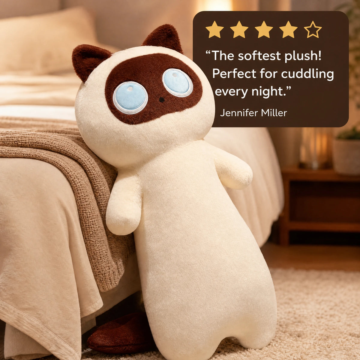 Long Cat Plush with Oversized Fluffy Body and Big Eyes - Image témoignage