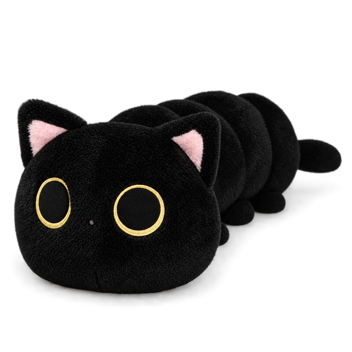 Long Cat Plush with Segmented Body and Blue Eyes - Black / 20in / 50cm … (3 tailles)