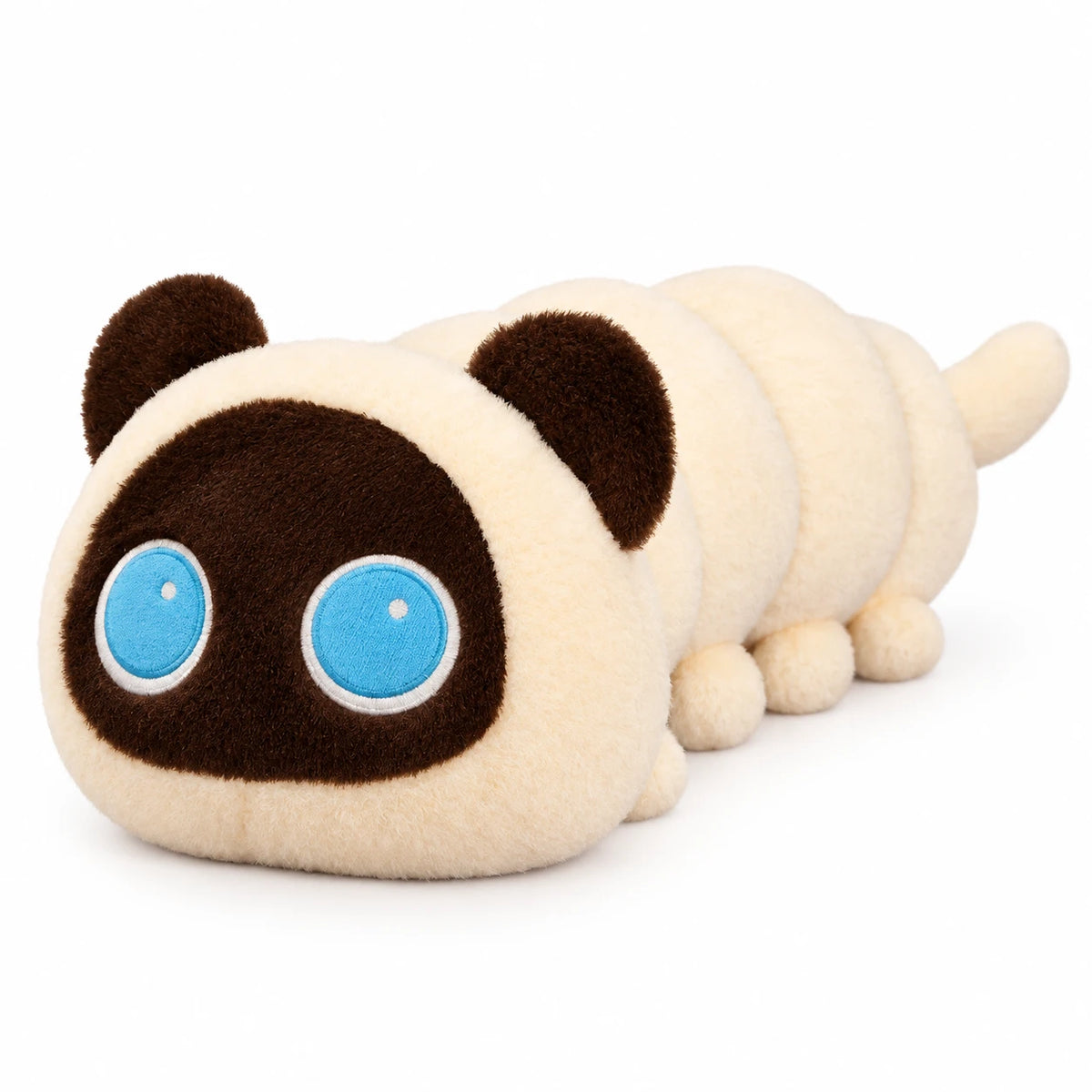 Long Cat Plush with Segmented Body and Blue Eyes - Cream / 20in / 50cm … (3 tailles)