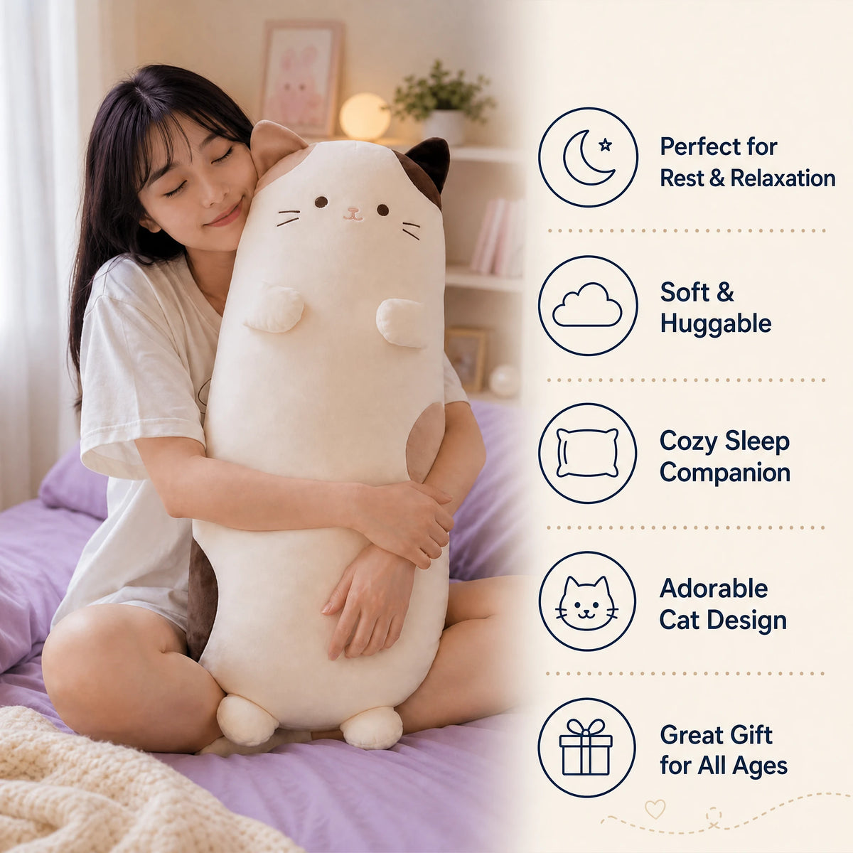 Long Cat Plush with Spotted Pattern and Soft Body - Bénéfices produit