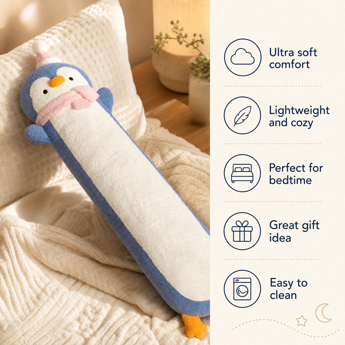 Long Penguin Plush with Soft Fluffy Body and Scarf - Bénéfices produit