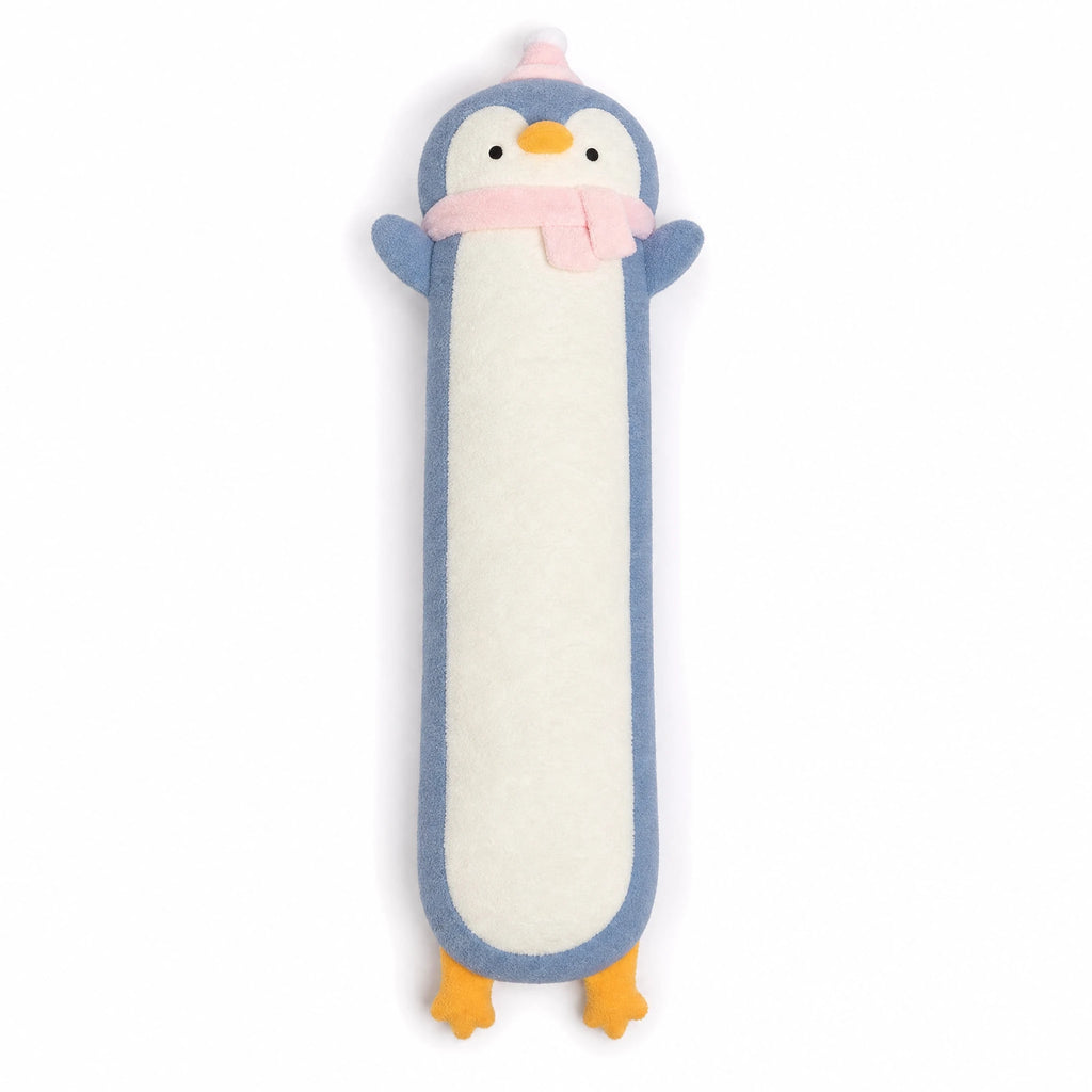 Long Penguin Plush with Soft Fluffy Body and Scarf - Fond blanc