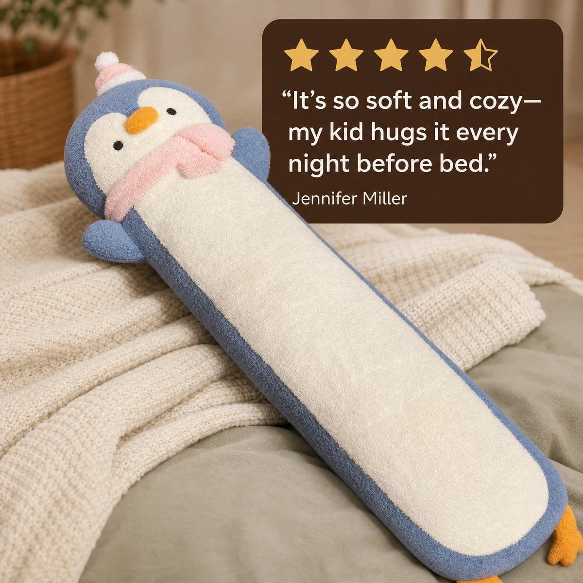 Long Penguin Plush with Soft Fluffy Body and Scarf - Image témoignage