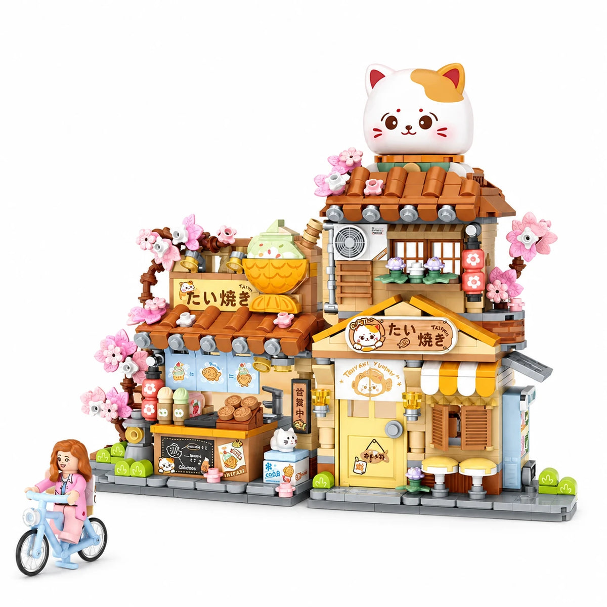 Micro Building Blocks Cafe - Foldable Cat or Bear Theme - Cat Cafe (No Box)